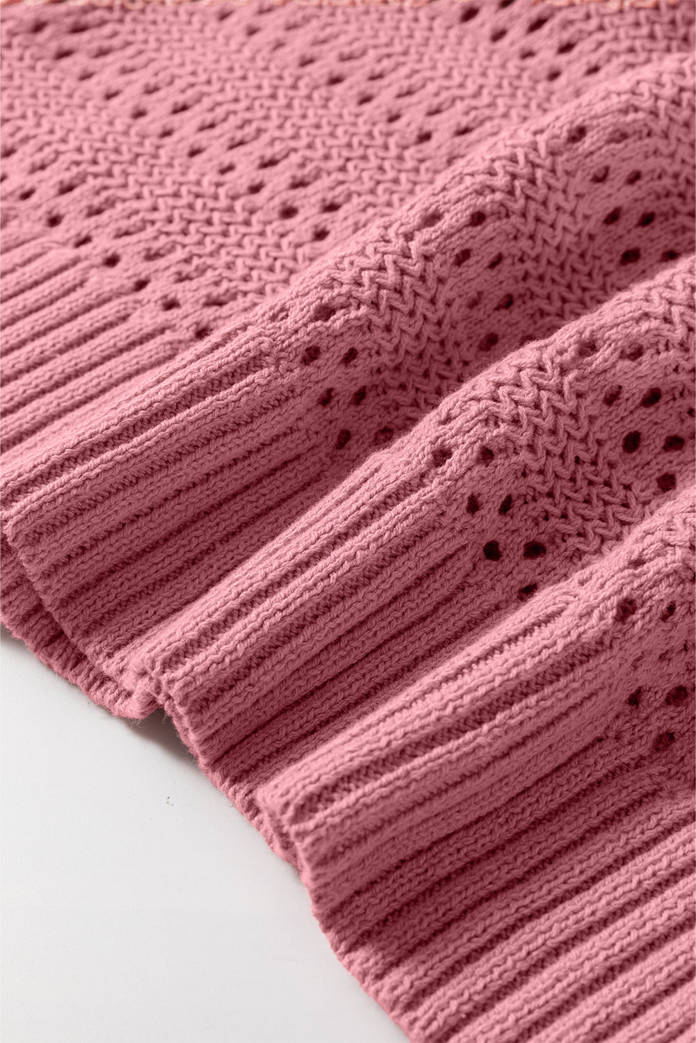 Mauve Pointelle Knit Raglan Sleeve Hooded Sweater