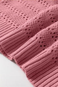 Mauve Pointelle Knit Raglan Sleeve Hooded Sweater