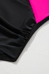 Pink and Black Crossover Cutout One Piece Padded Swimsuit