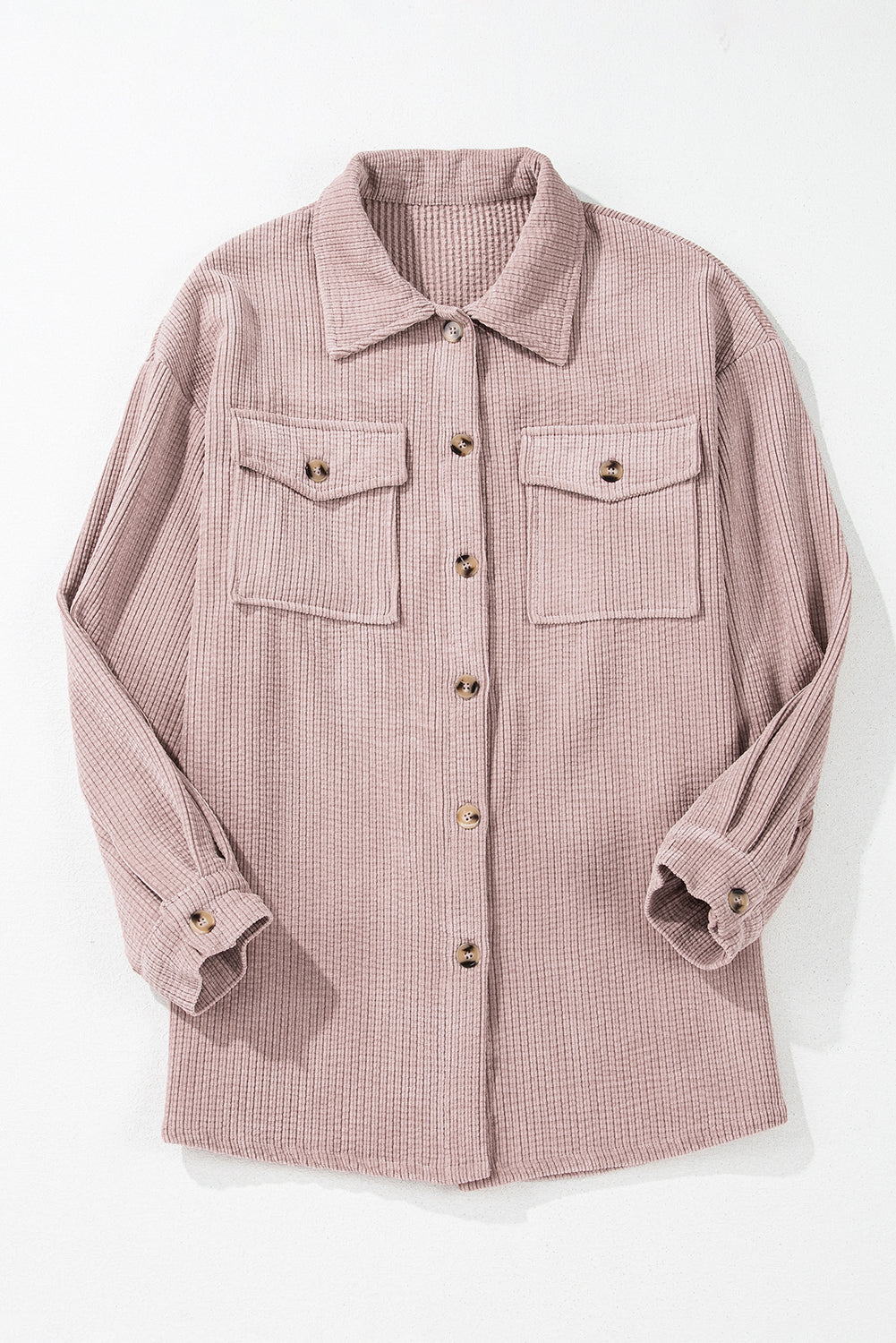 Corduroy Textured Double Chest Pocket Button Up Shacket