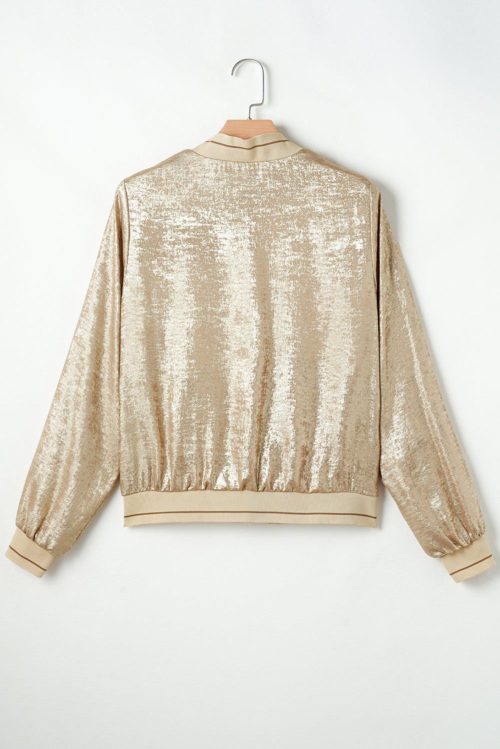 Khaki Metallic Zip Up Baseball Jacket