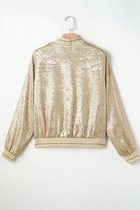 Khaki Metallic Zip Up Baseball Jacket