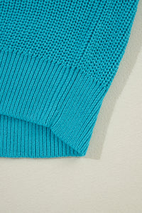Turquoise Eyelet Bubble Sleeve Knit Sweater