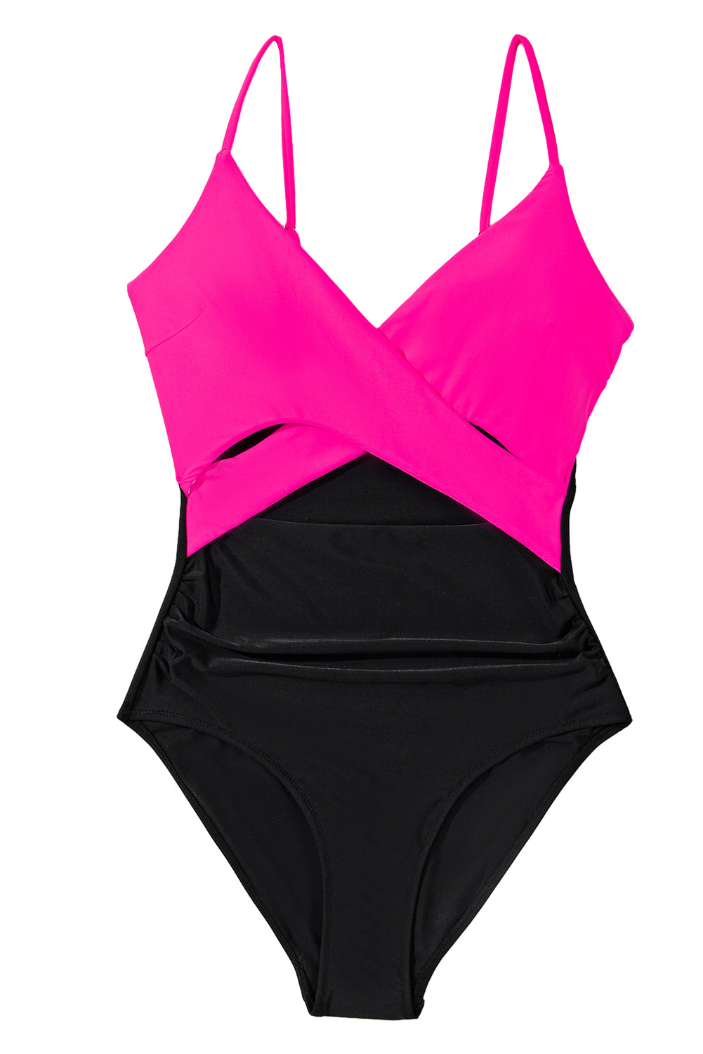 Pink and Black Crossover Cutout One Piece Padded Swimsuit