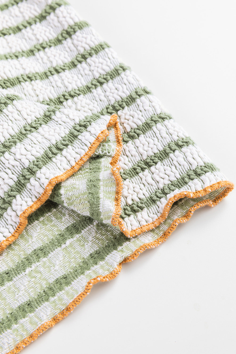 Green Stripe Textured Henley Long Sleeve Top