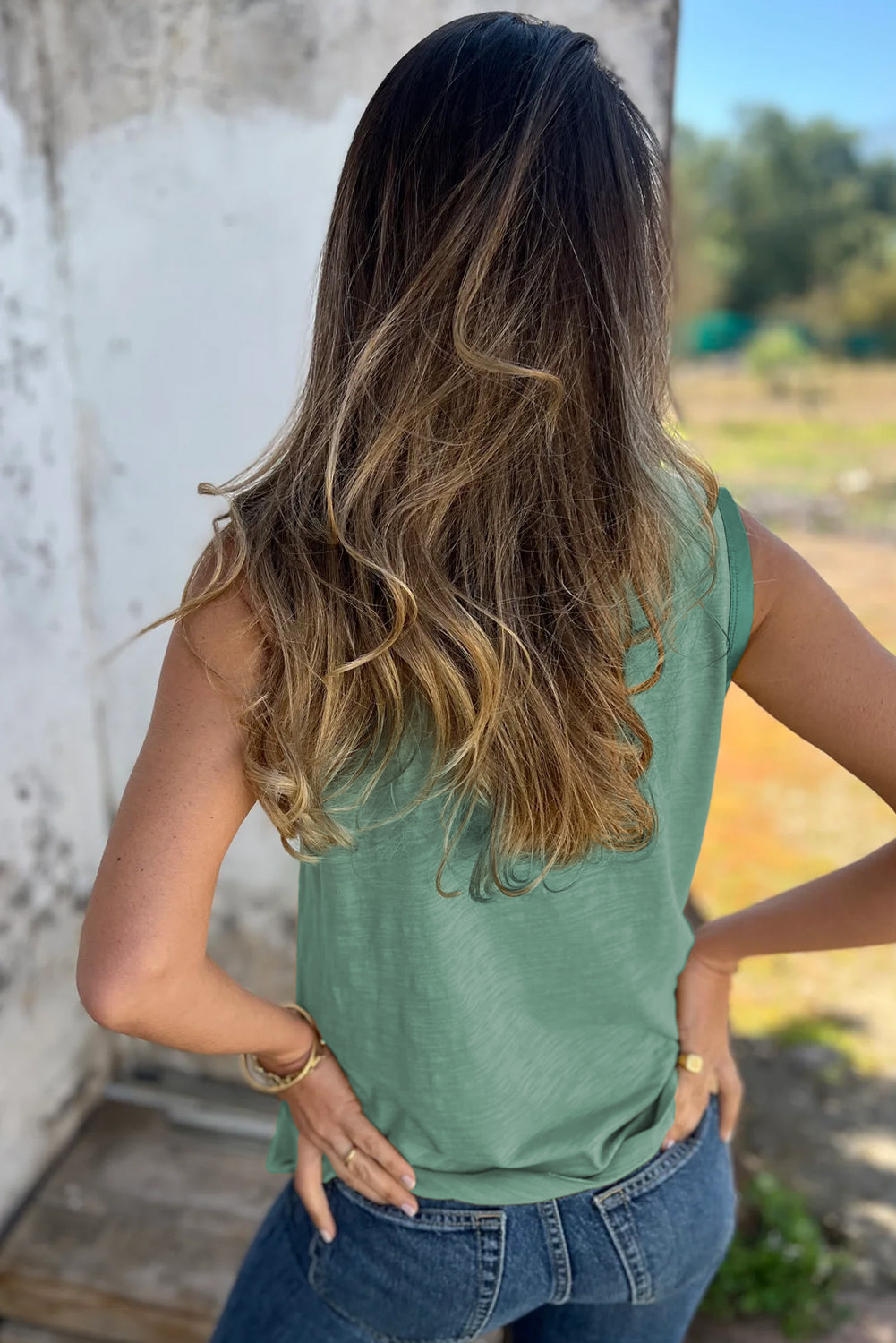 Metallic Shine Trim Scoop Neck Tank Top