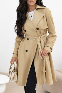 Light Khaki Lapel Collar Trench Coat