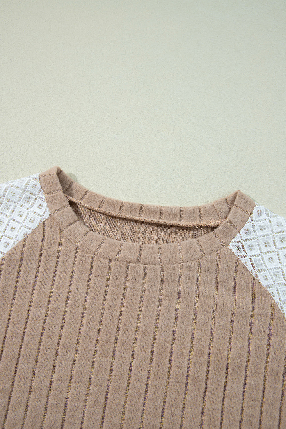 Tan Textured Floral Long Sleeve Raglan Shirt