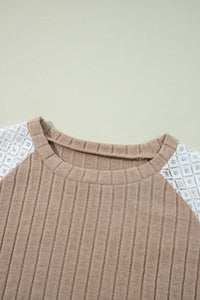 Tan Textured Floral Long Sleeve Raglan Shirt