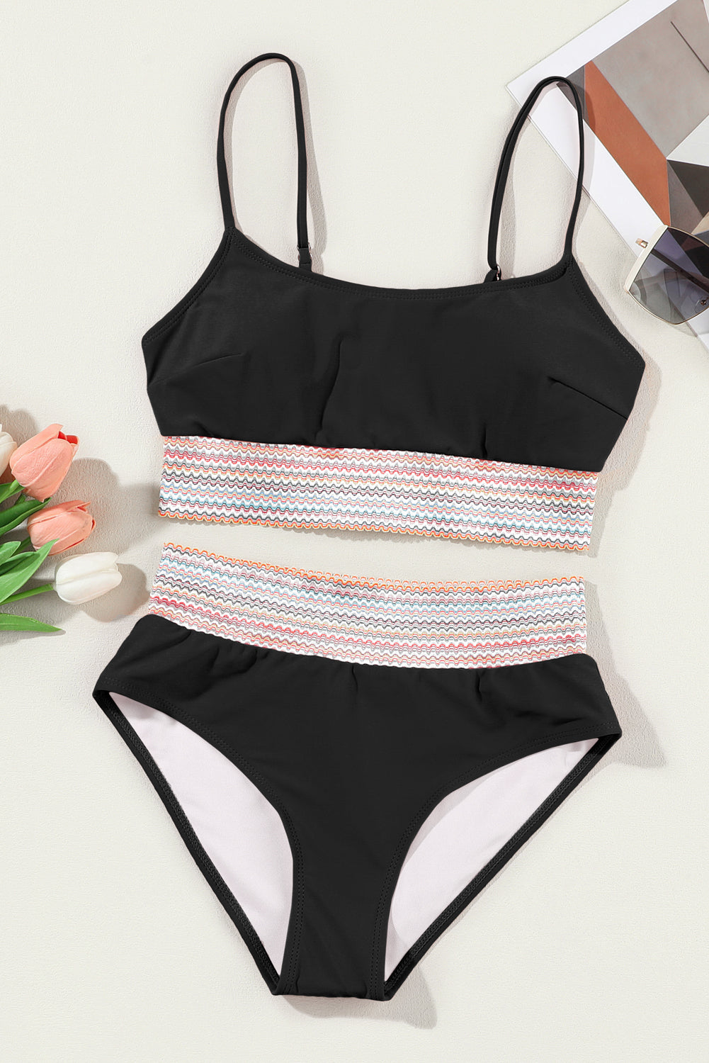 Multi-Color Striped Elastic Band Bikini 2-Pc Set