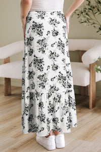 Country Floral High Waist Ruffle Split Maxi Skirt