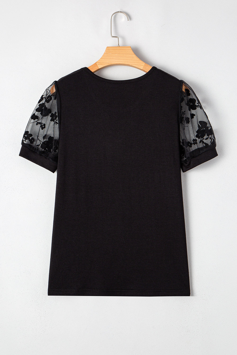 Black Floral Lace V-Neck Cut-out Short Sleeve Top