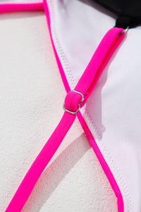 Pink and Black Crossover Cutout One Piece Padded Swimsuit