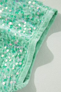 Mint Green Sequined Velour Batwing Sleeve Hi-lo V-Neck Top