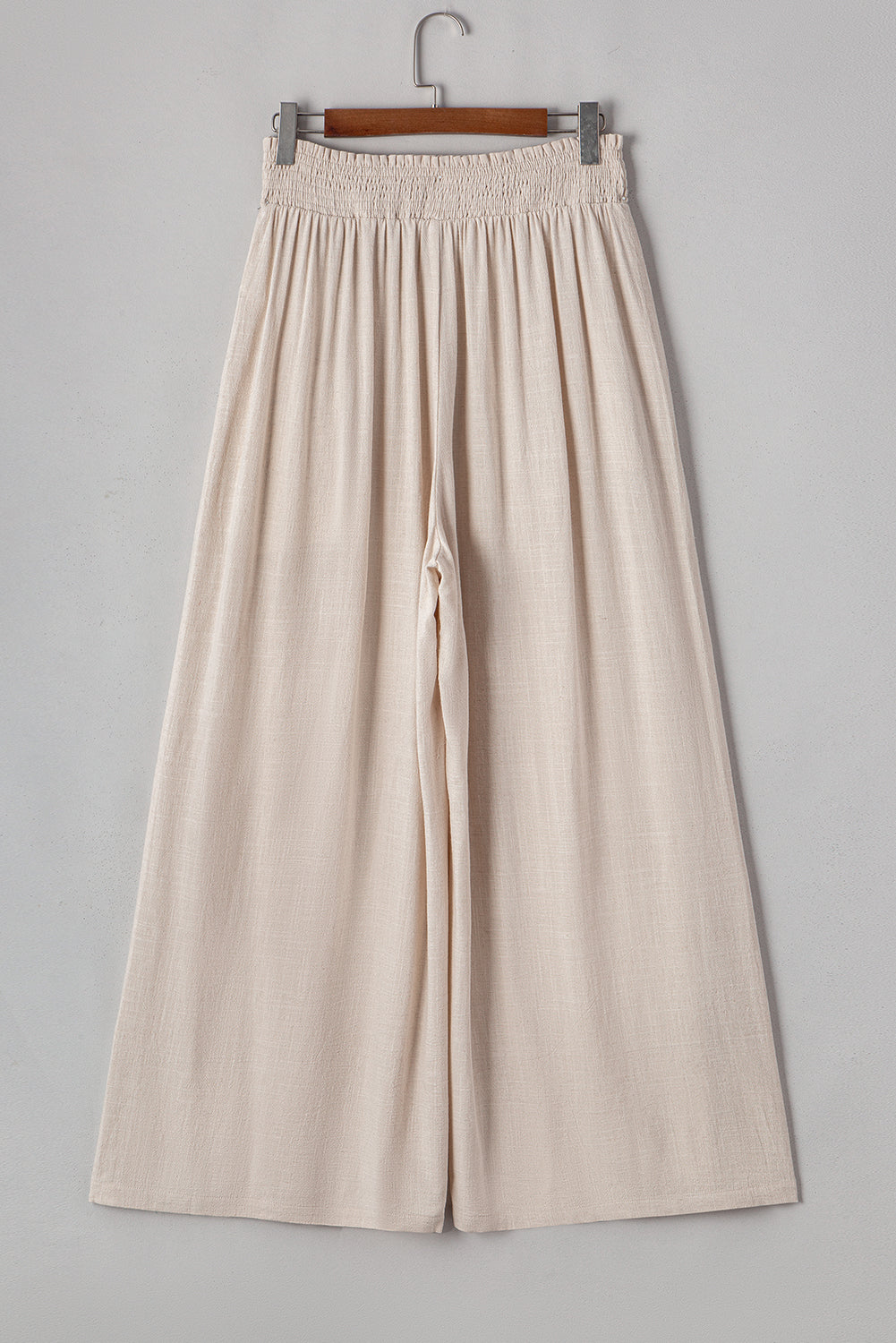 Beige Smocked Waist Wide Leg Plus Size Pants