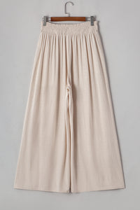 Beige Smocked Waist Wide Leg Plus Size Pants