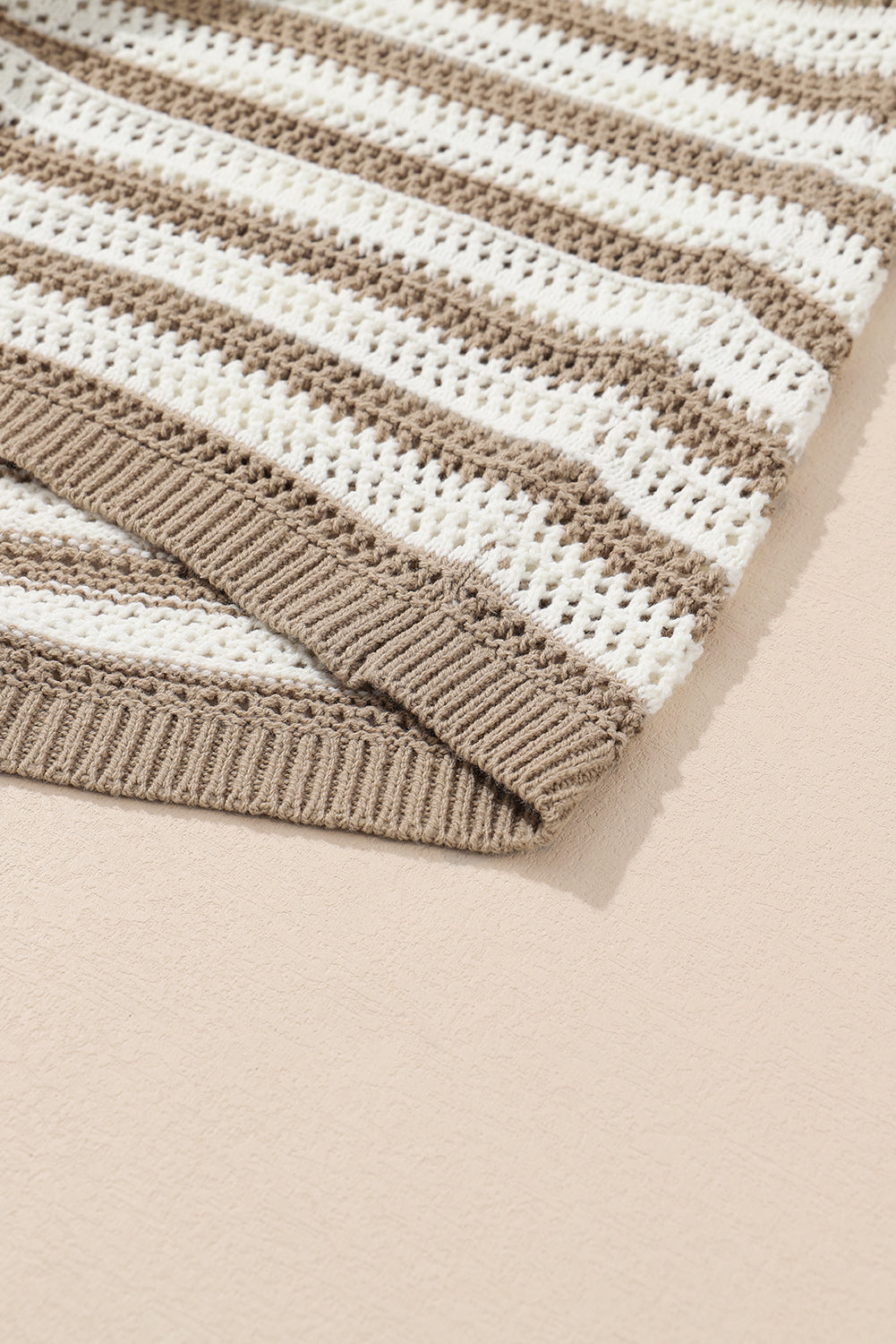 Khaki Stripe Sleeveless Open Knit Sweater Dress