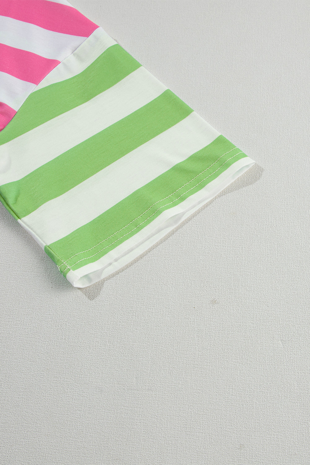 Pink and Bright Green Striped Colorblock Drop Shoulder Sleeve Tee