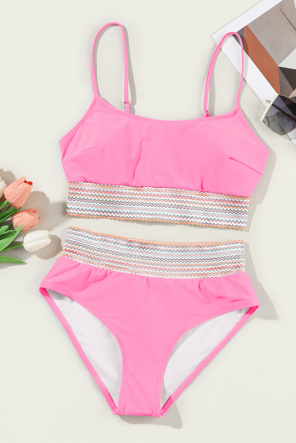 Multi-Color Striped Elastic Band Bikini 2-Pc Set