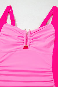 Fuchsia Pink Color Block Ruched Tankini 2-Pc. Swimsuit
