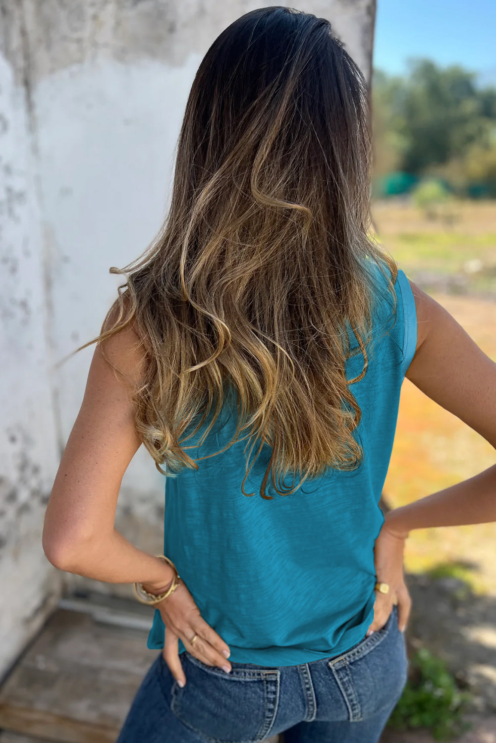 Metallic Shine Trim Scoop Neck Tank Top