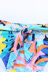 Caribbean Blue Tropical Print Ruffled Square Neck High Waist Swimsuit