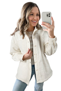 White Quilted Sherpa Patchwork Button Up Shacket