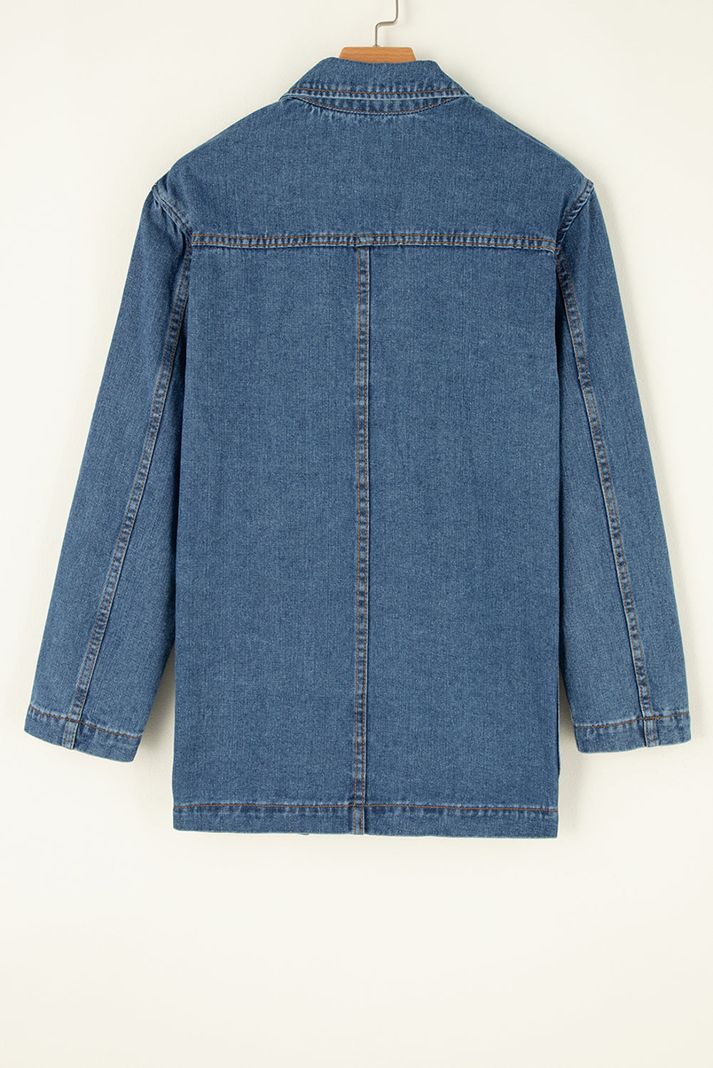 Medium Wash Side Pockets Lapel Collar 2-Button Denim Jacket