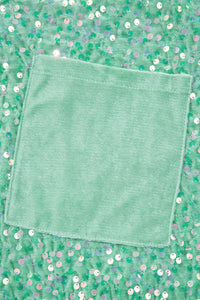 Mint Green Sequined Velour Batwing Sleeve Hi-lo V-Neck Top