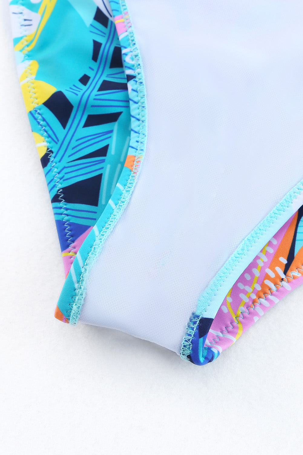 Caribbean Blue Tropical Print Ruffled Square Neck High Waist Swimsuit