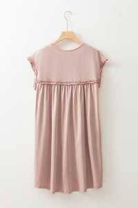 Pink Ruffled Cap Sleeve Hi Lo Babydoll Mini Dress