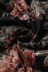 Black Floral Print Cross Over V-Neck Balloon Sleeve Blouse