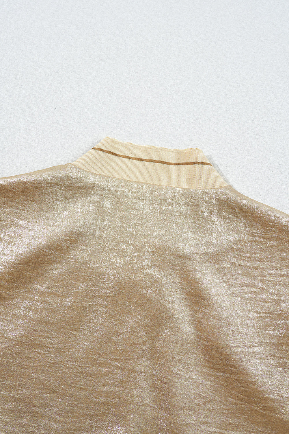 Khaki Metallic Zip Up Baseball Jacket