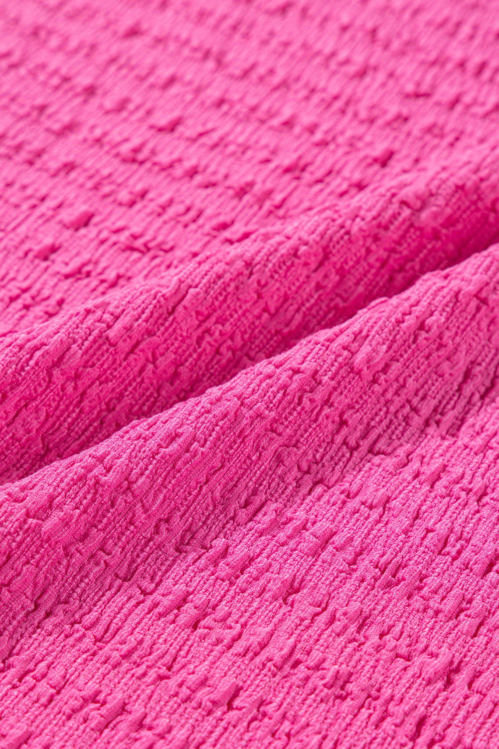 Bright Pink Plus Size Textured Short Sleeve V-Neck Shirt
