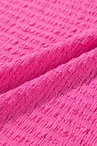 Bright Pink Plus Size Textured Short Sleeve V-Neck Shirt