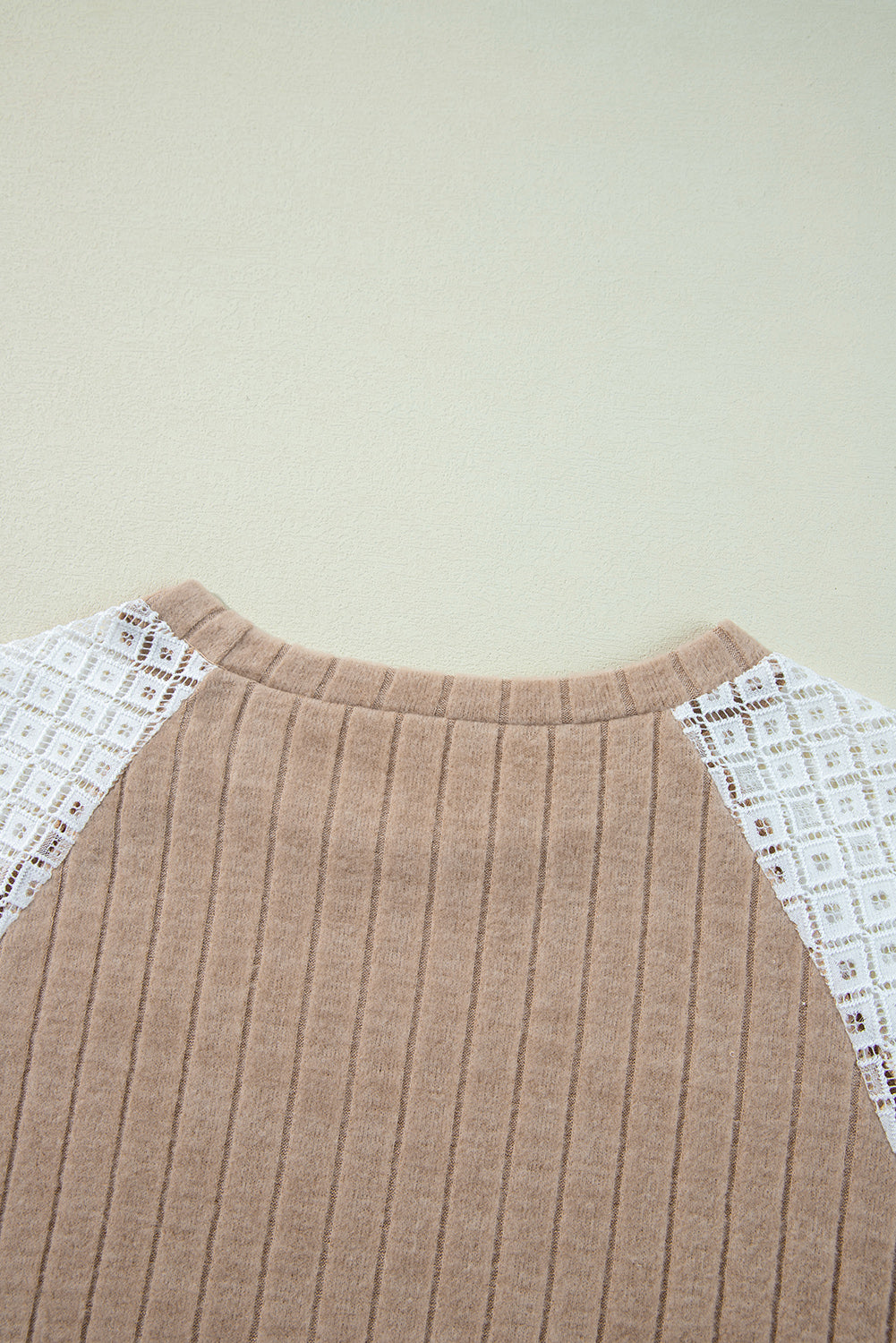 Tan Textured Floral Long Sleeve Raglan Shirt