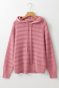 Mauve Pointelle Knit Raglan Sleeve Hooded Sweater