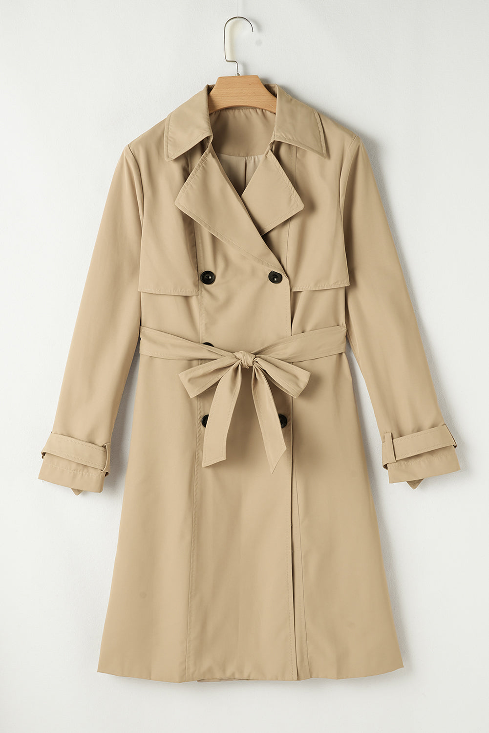 Light Khaki Lapel Collar Trench Coat