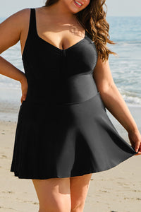 Black Plus Size Ruffled Sweetheart Neckline One-Piece Swim Dress