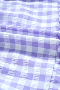 Lavender Plaid Ruffle Flared Sleeve Babydoll Mini Dress