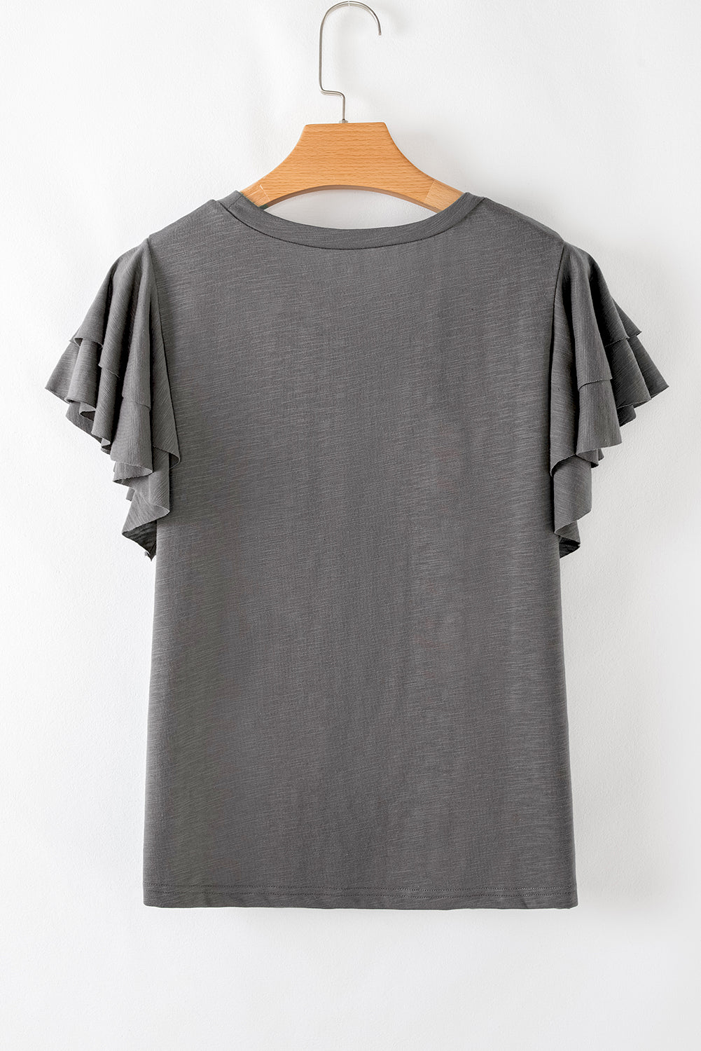 Dark Gray Layered Ruffle Cap Sleeve Round Neck Top