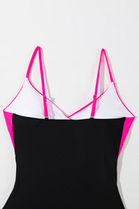 Pink and Black Crossover Cutout One Piece Padded Swimsuit