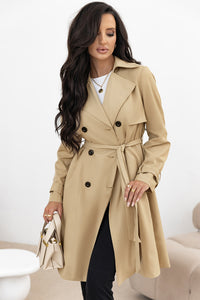 Light Khaki Lapel Collar Trench Coat