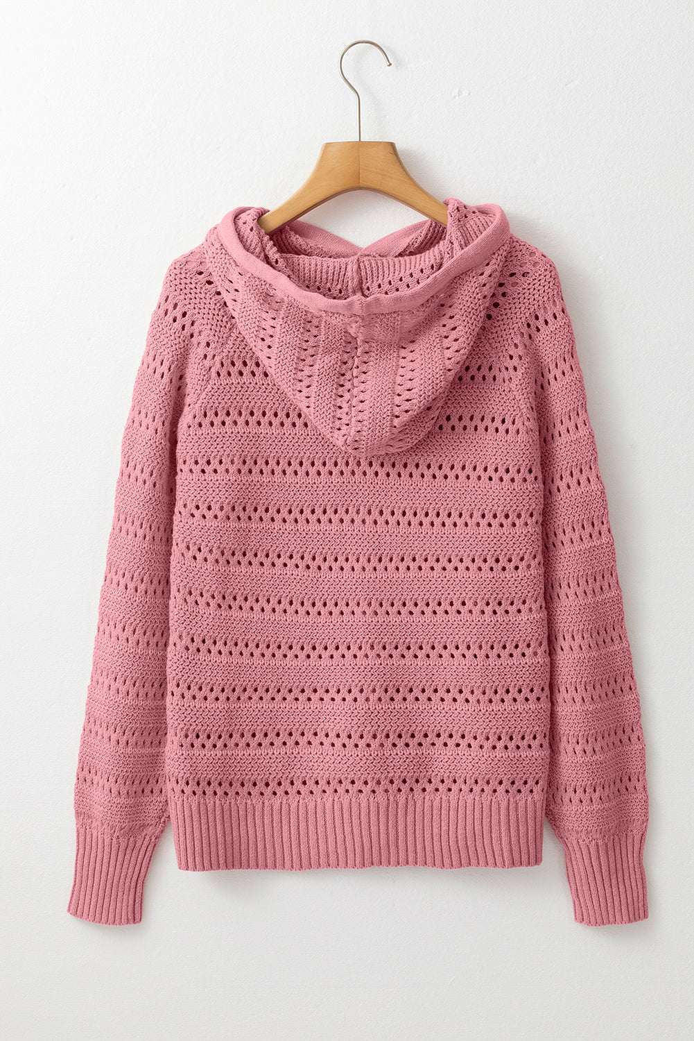 Mauve Pointelle Knit Raglan Sleeve Hooded Sweater
