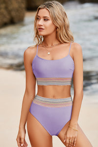 Lavender Multi-Color Striped Elastic Band Bikini 2-Pc Set