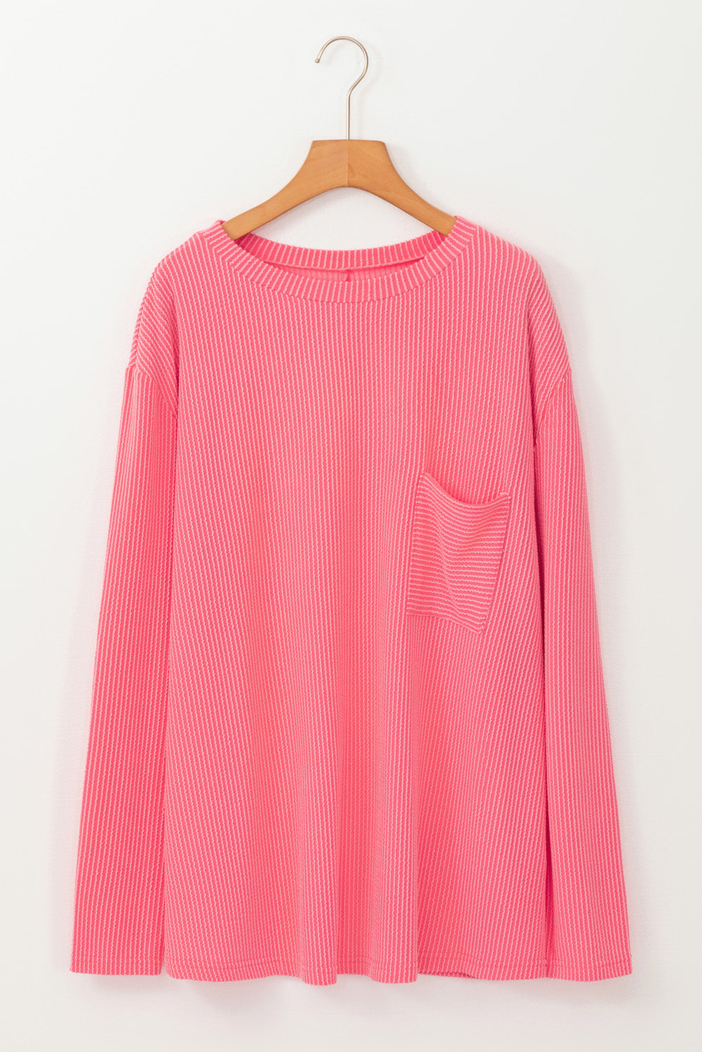 Plus Size Ribbed Corded Texture Long Sleeve Knit Tunic Shirt