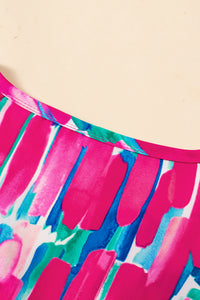 Pink Plus Size Brushstroke Ruffle Sleeve Button V-Neck Blouse