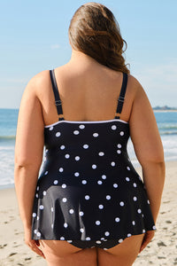 Plus Size Black Polka Dot V-Neck Babydoll Tankini 2-Pc. Swimsuit