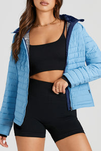 Silvery Solid Color Quilted Zip-up Puffer Jacket
