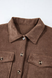 Corduroy Textured Double Chest Pocket Button Up Shacket